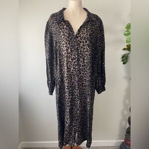 Vero Moda Curve Animal Print Button Down Shirt Dress Long Sleeve Textured